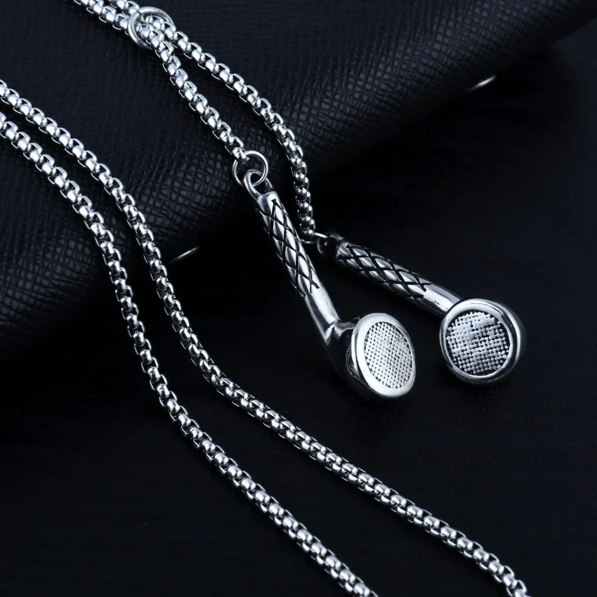 

HNSP Hip Hop Headset Earplug Chain Pendant Necklace For Women Men Neck Trendy Street Rock Style Gift
