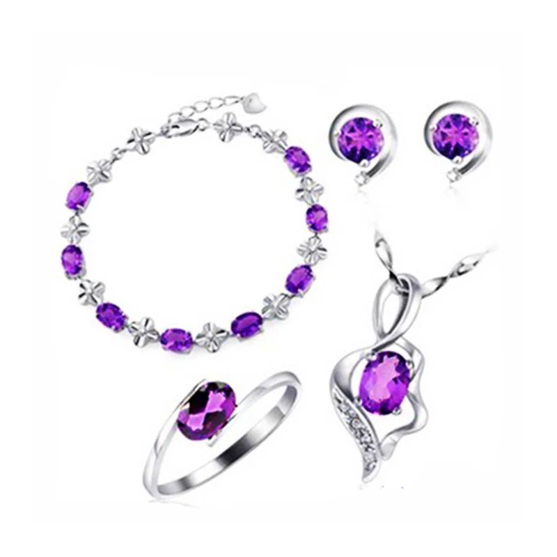 

Романтические Ювелирные наборы с кристаллами элегантные красивые фиолетовые полудрагоценные драгоценные камни аметист ювелирные изделия...