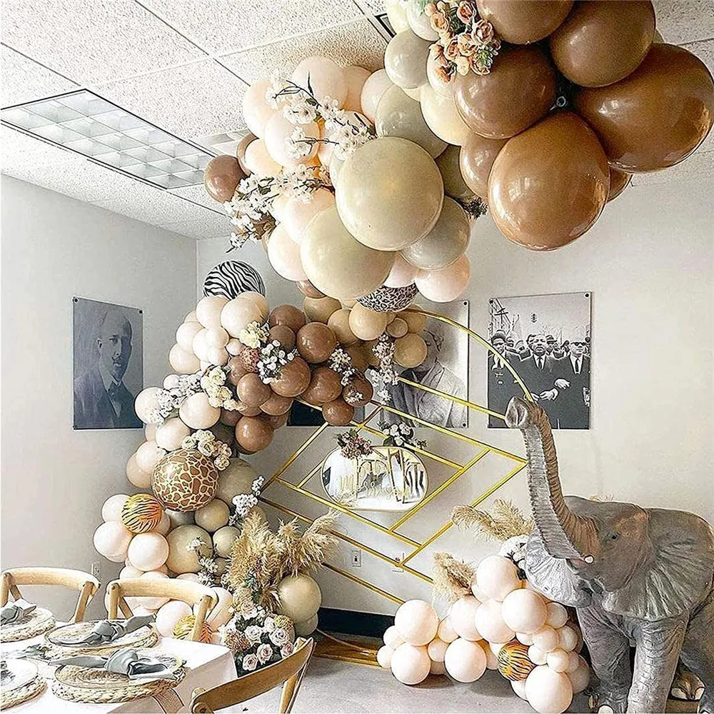 

169pcs Double Stuffed Pastel Neutral Coffee Balloon Garland Arch Kit with Blush Nude Balloons for Bear Jungle Safari Party Decor