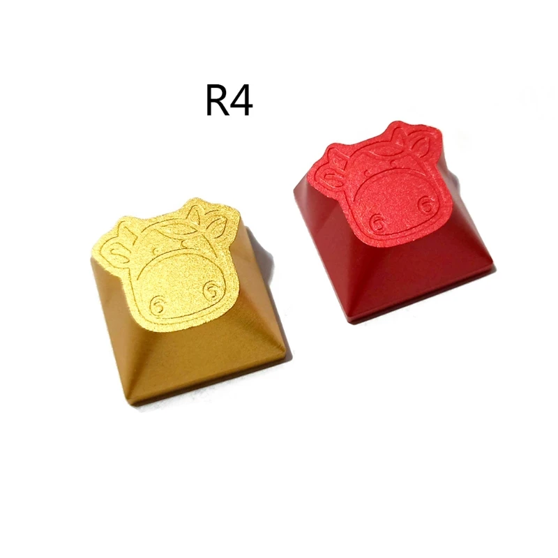 

1PC Aluminium Alloy Personality Keycap Cow Printed Mechanical Keyboard Accessories R4 Cattle Design Key Cap Replacement