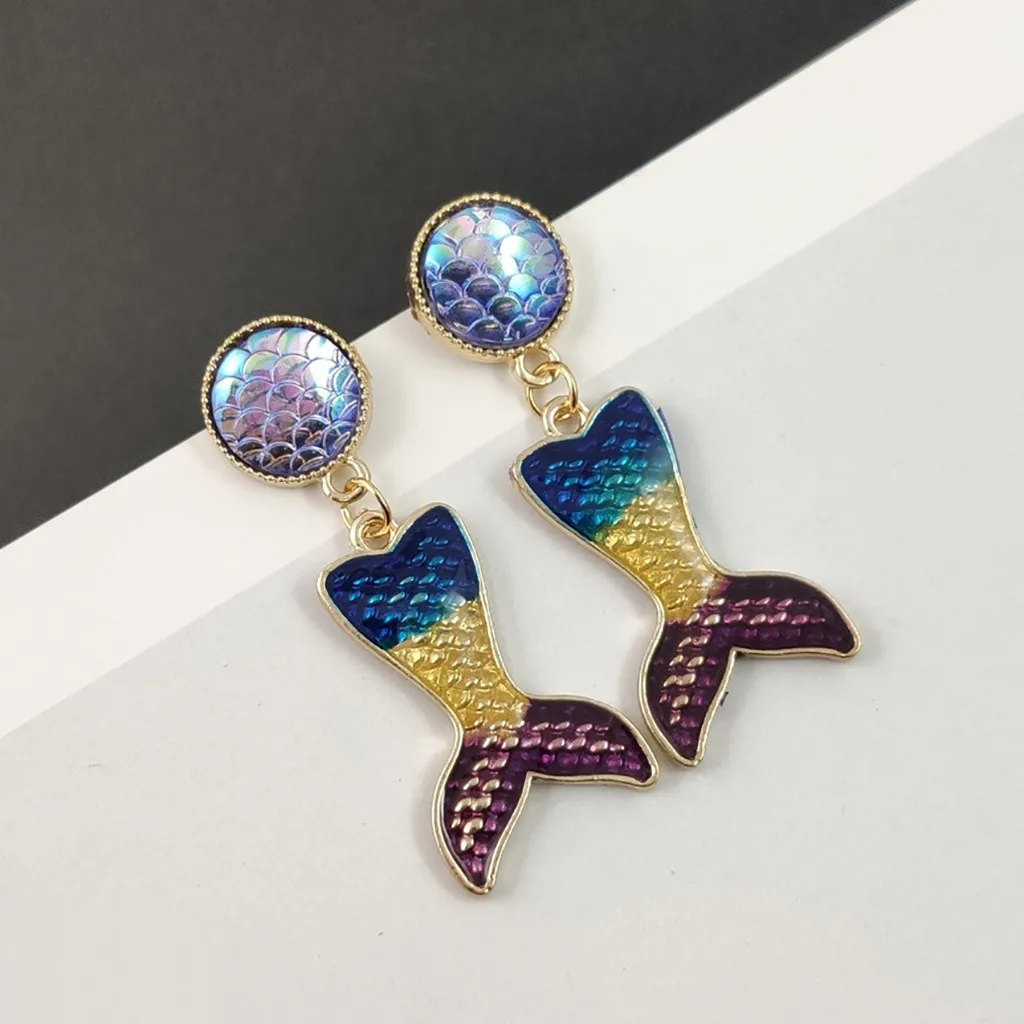 Женские серьги с рыбьим хвостом контрастные цвета модные женские висячие