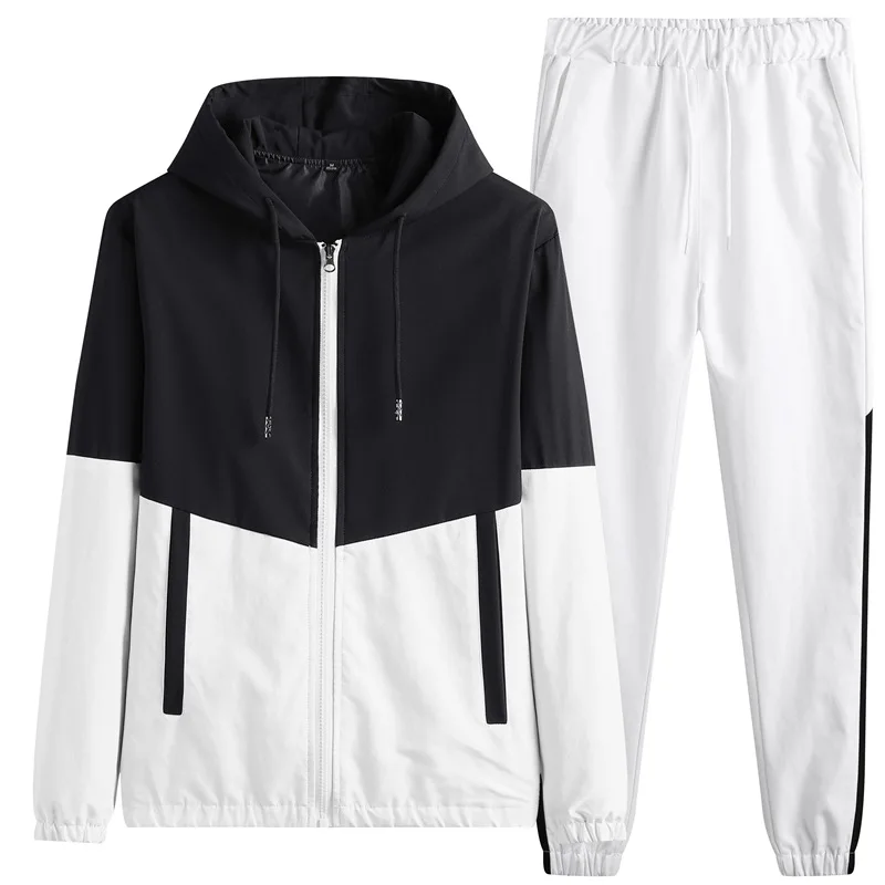 

Men Tracksuit Casual Hoodies Sets 2021 Spring New Male Jackets+Pants Two Piece Sets Hip Hop Streetwear Sports Suit Patchwork