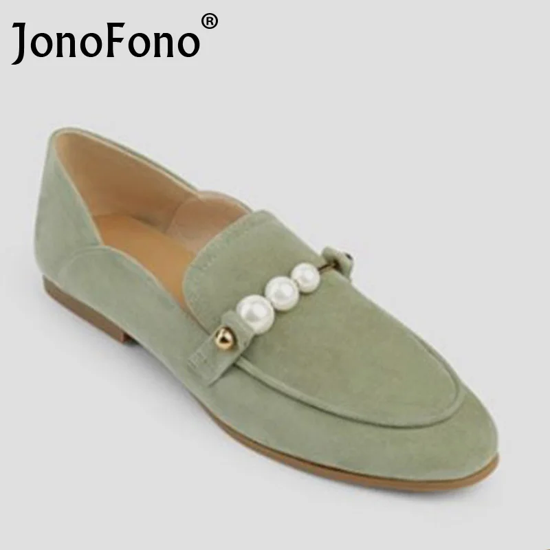 

JonoFono Size 33-40 Women Real Leather Flats Shoes Pearl Shallow Casual Ins Style Fashion Loafers Spring Ladies Footwear