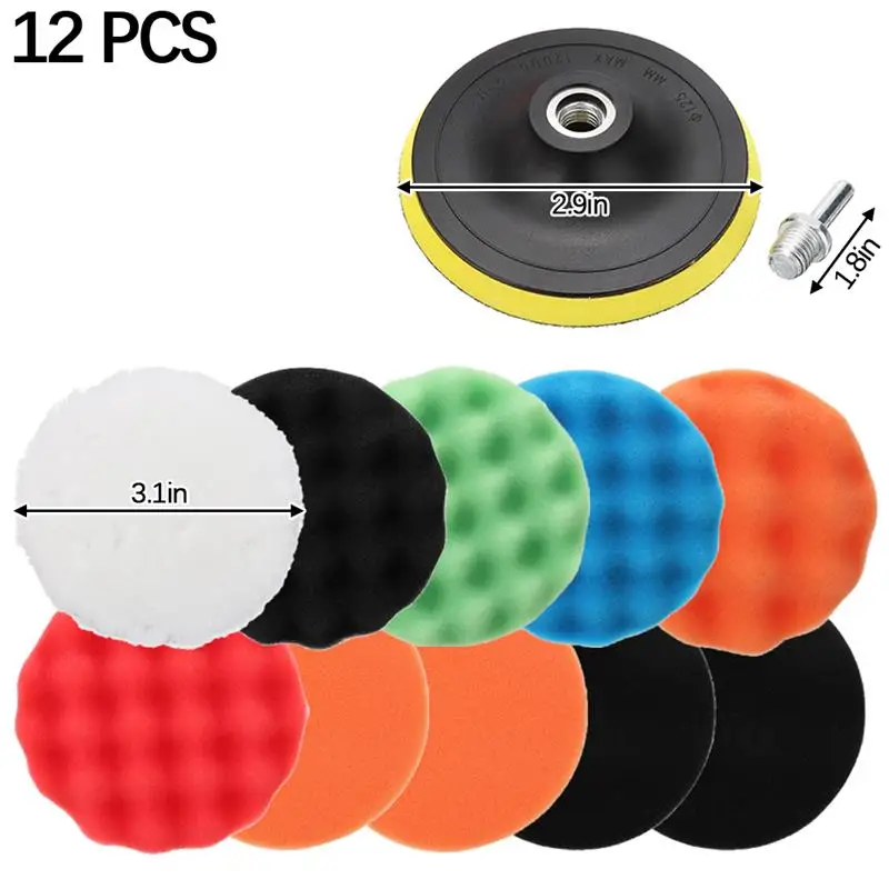 

12 шт. 3-дюймовый Автомобильный полировщик, восковая накладка, шлифовальная губка, колесо, удаление царапин, Полировочный набор для лодки, авт...