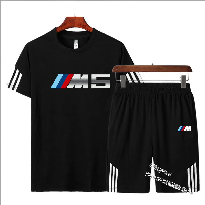 

Sportswear men 2-piece sports T-shirt + shorts car logo BMW print brand suit summer men's shorts suit EUR Size M-5XL