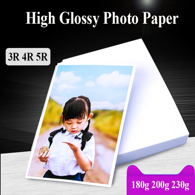 Papel fotográfico 3R, 4R, 5R, 100 hojas para impresora de inyección de tinta, papel de impresión con revestimiento fotográfico de alto brillo