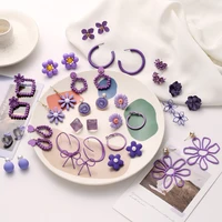 simple purple earrings fashion geometric irregular pendant small fresh flowers retro earrings trend hollow circle jewelry