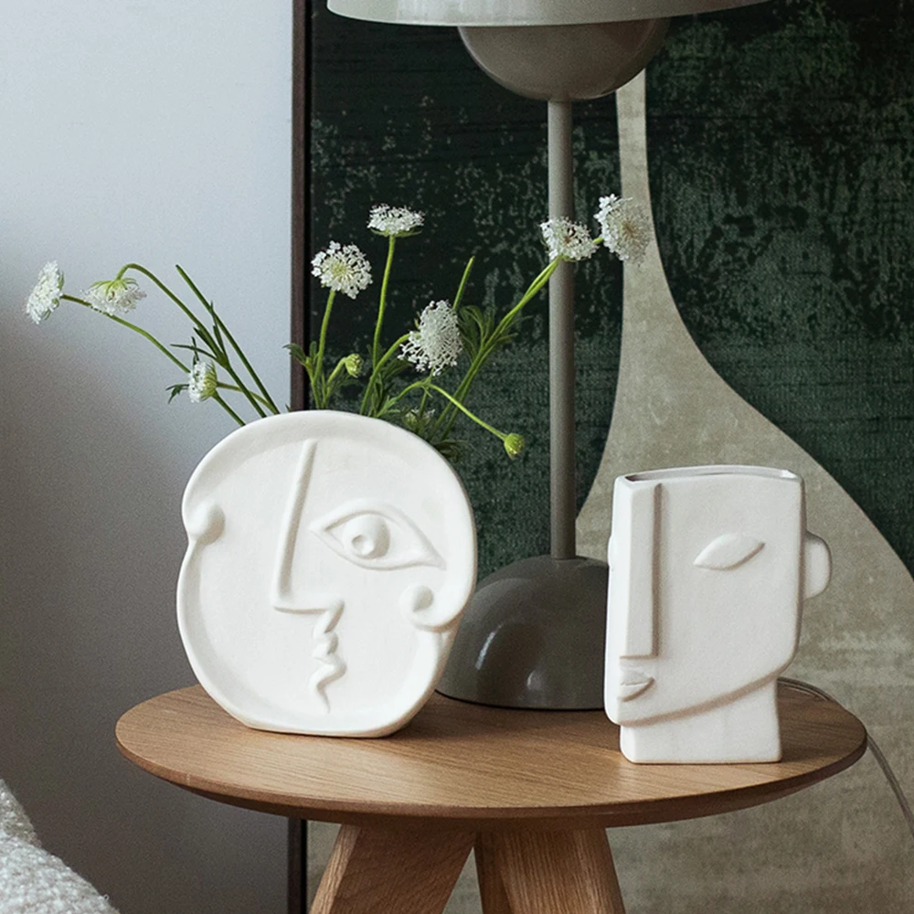 

Nordic Ceramic Vase White Face Vase Home Decoration Household Vase Flower Arrangement Modern Home Decor Living Room Decor Gifts
