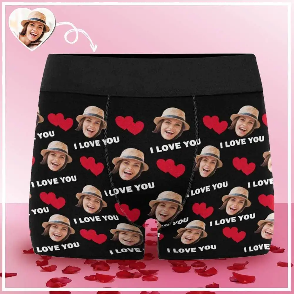 M YesCustom Custom Face Love Heart Men All-Over Photo Print Boxer Briefs Funny Custom boxers Wedding Husband Gift Underwear