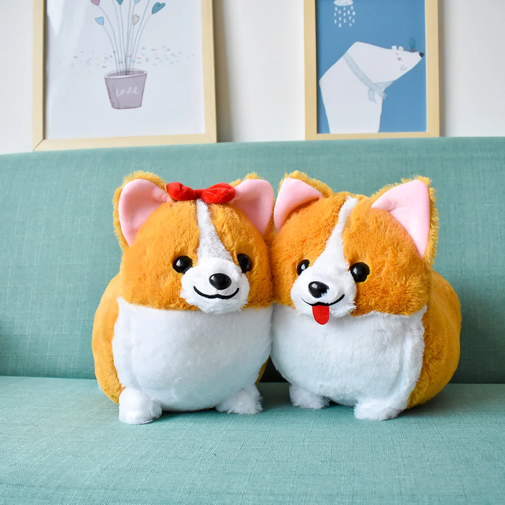 

60cm Plush Corgi Doll Stuffed Animal Soft Plush Dog Toy Bow Corgi Toy Appease Doll For Child Baby Birthday Gifts