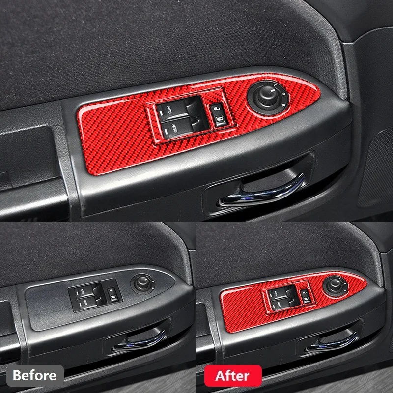 

for Dodge Challenger 2008-2014 Car Accessories Carbon Fiber Window Lift Switch Panel Trim Cover Sticker, Red