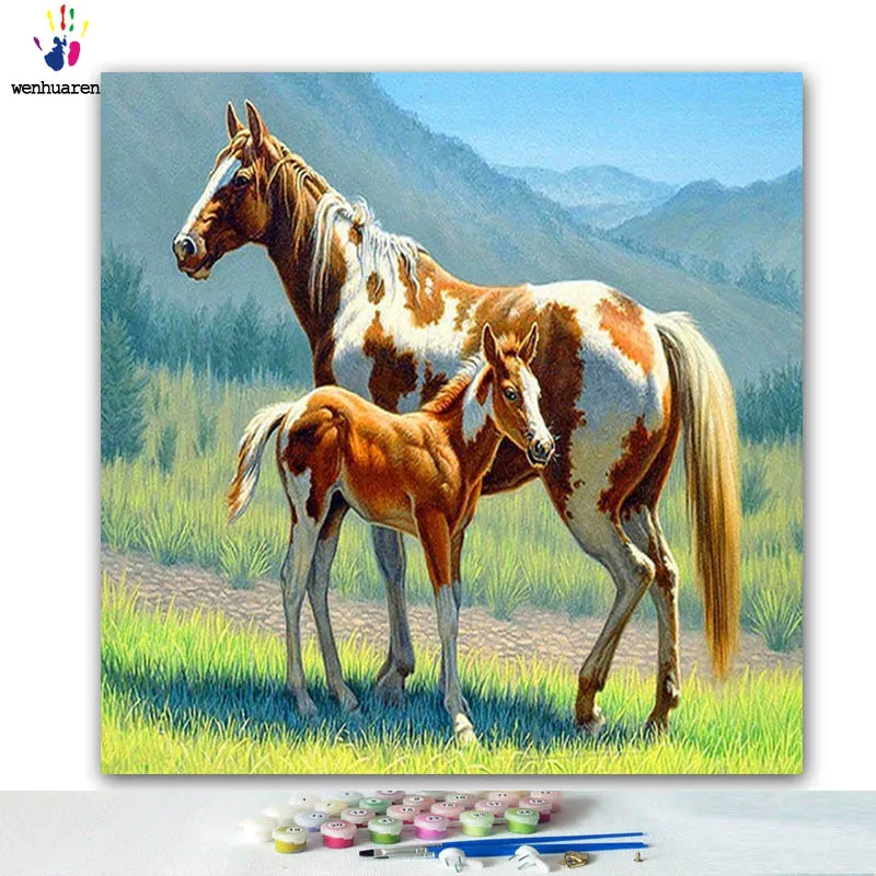 DIY картинки для раскраски по номерам с цветами пони и мама картина Рисование в