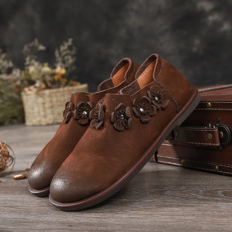 Женская обувь Johnature из натуральной кожи на плоской подошве в стиле ретро с