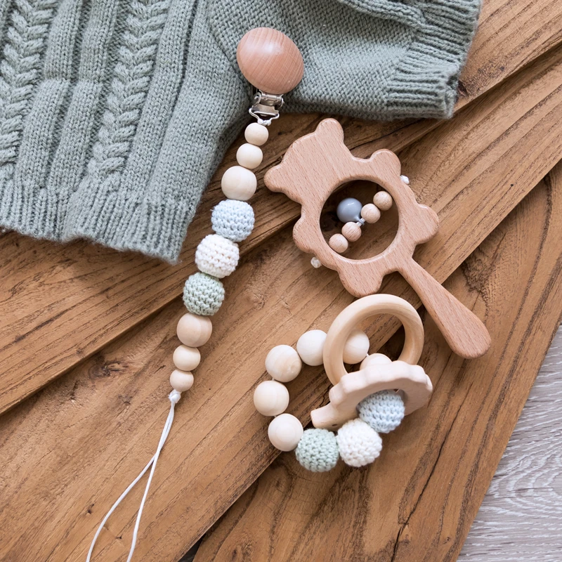 Детские Прорезыватели деревянные погремушки с медвежонком вязанные крючком