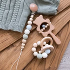 Детские Прорезыватели, деревянные погремушки с медвежонком, вязанные крючком бусы, маленькая удочка для грызунов, детские игрушки, браслет, пустышка, зажим для кормления, набор продуктов для новорожденных