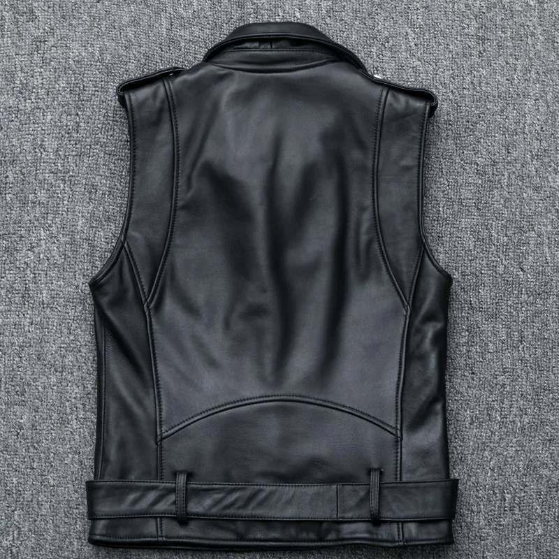 

Women Motorcycle Fashion Biker Sheepskin Leather Waistcoat Zipper Short Punk Genuine Leather Vest Sleeveless Jacket Plus Size
