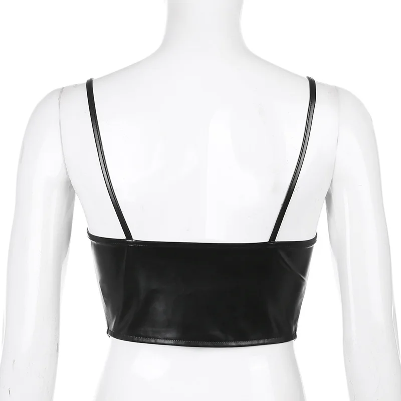 

YICIYA Tank Top Synthetic Leather Polyurethane Black Nozzle Harvest High-rise Women's Sleeveless Reset Women's Bare Back Shirt