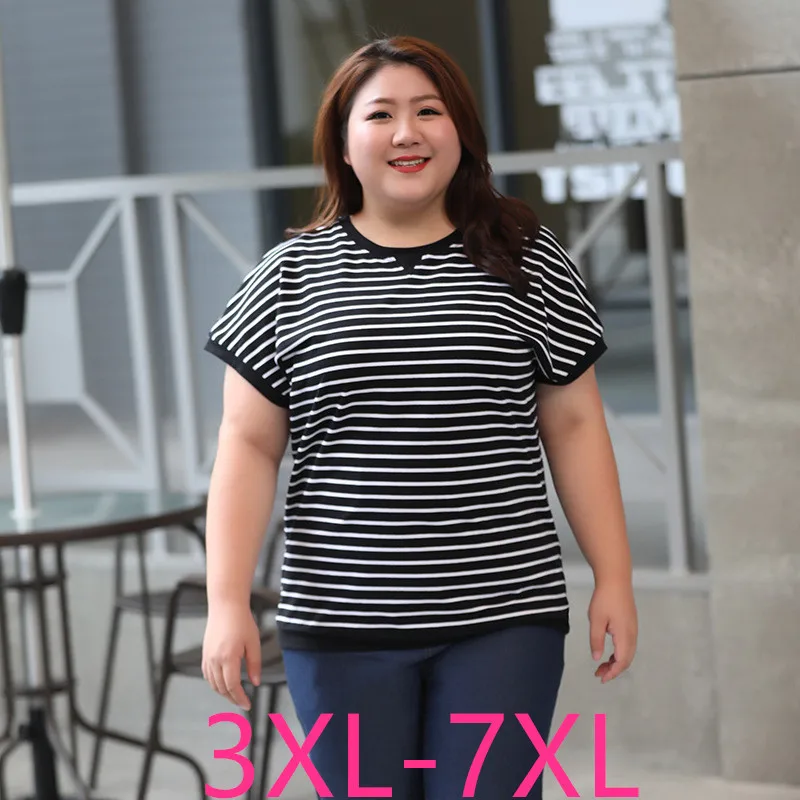 Женская футболка с коротким рукавом черно-белая Свободная Повседневная в