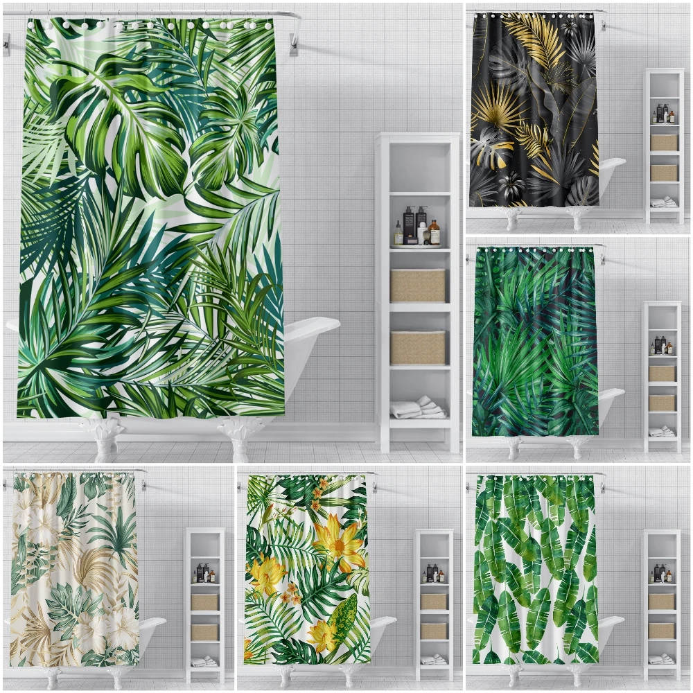 

Green Plant Shower Curtain Bathroom Curtain Waterproof Polyester Leaves 3D Printing Tropical Shower Curtains for Bathroom