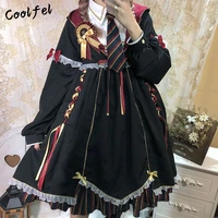 coolfel japanese gothic lolita dress women vintage black high waist girls lolita dresses cosplay costume