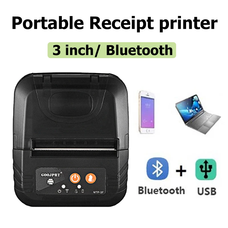 

GOOJPRT 3 Inch Thermal Receipt Printer USB And Bluetooth Interface Wireless Connected With Phone & Computer POS Bill Printer