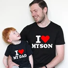 1 предмет, летняя мужская футболка детская одежда Одинаковая одежда для семьи с надписью I LOVE MY DADSON THIS MUCH футболка для папы и сына