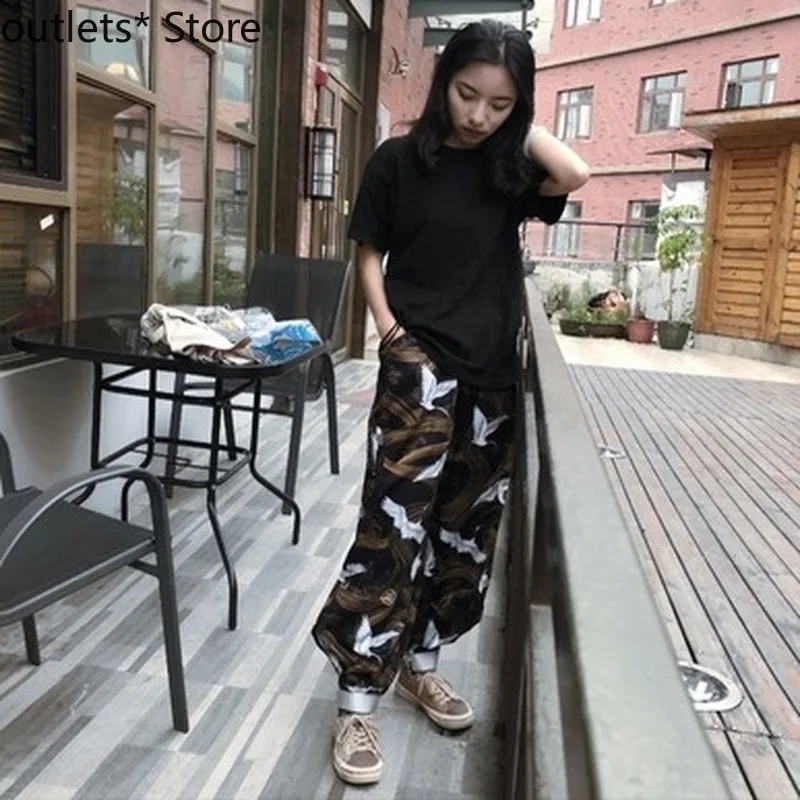 

Брюки мужские Harajuku, в японском стиле, повседневные, с принтом журавлей