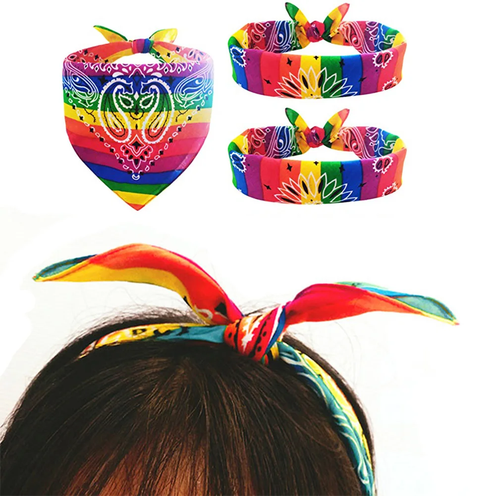 

4PCS Rainbow Color Bandana Square Headband Hip-hop Gay Pride Bandana Headband For Holiday Festival Party Sports Cycling Headwear