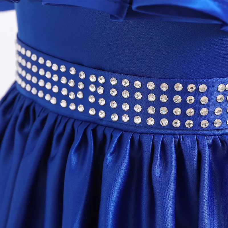 

Flower Girls Dresses Off The Shoulder Short Crystal Bow Blue Ball Gown O-Neck Floor-Length Cute Kids Party Princess Skirt F103