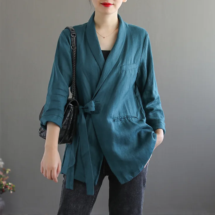 Женская универсальная куртка на завязках свободная повседневная с V-образным