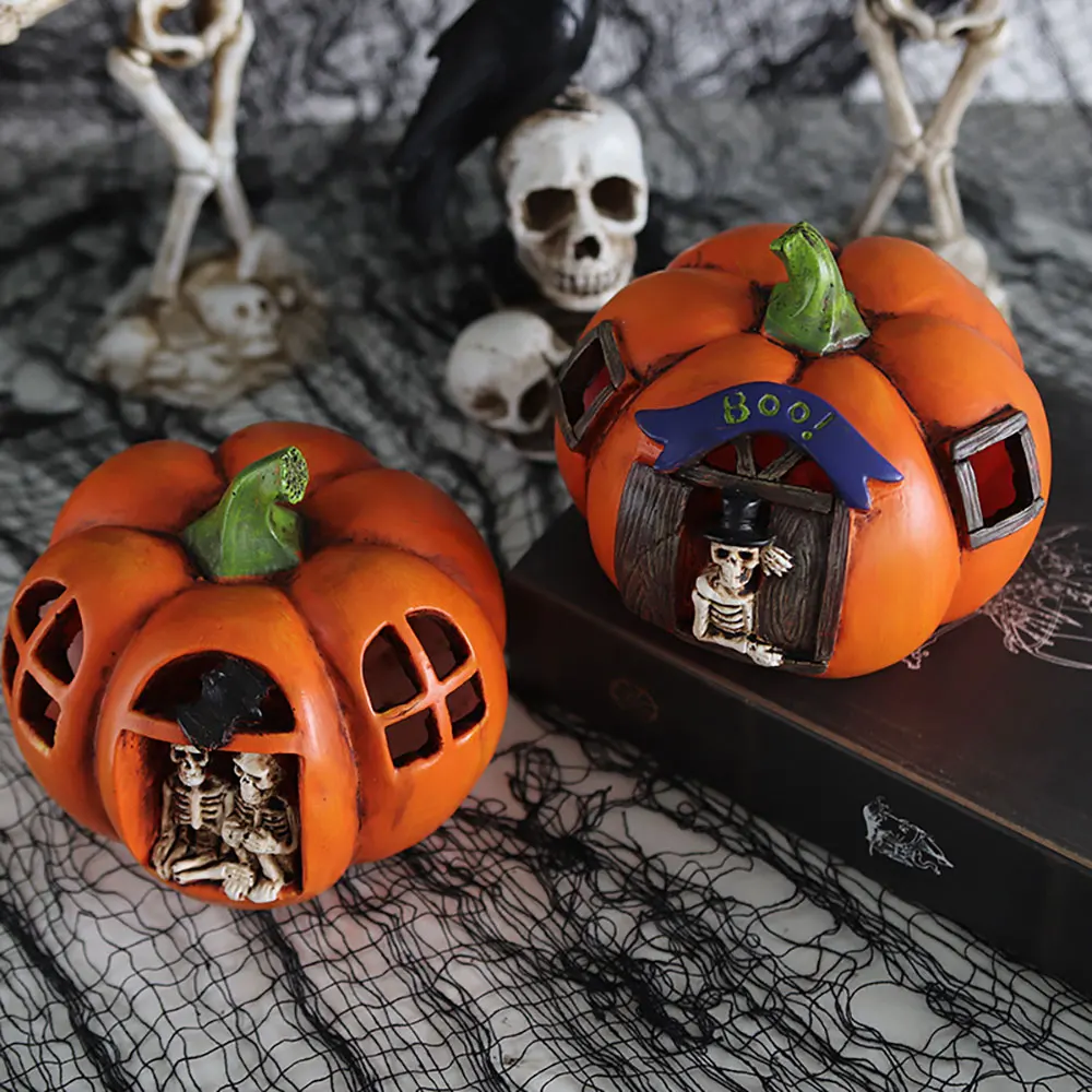 

Resin Pumpkin Lamp Ornaments Bar Haunted House Skull Head Outdoor Modeling Lights Halloween House Lighting Decoration Props