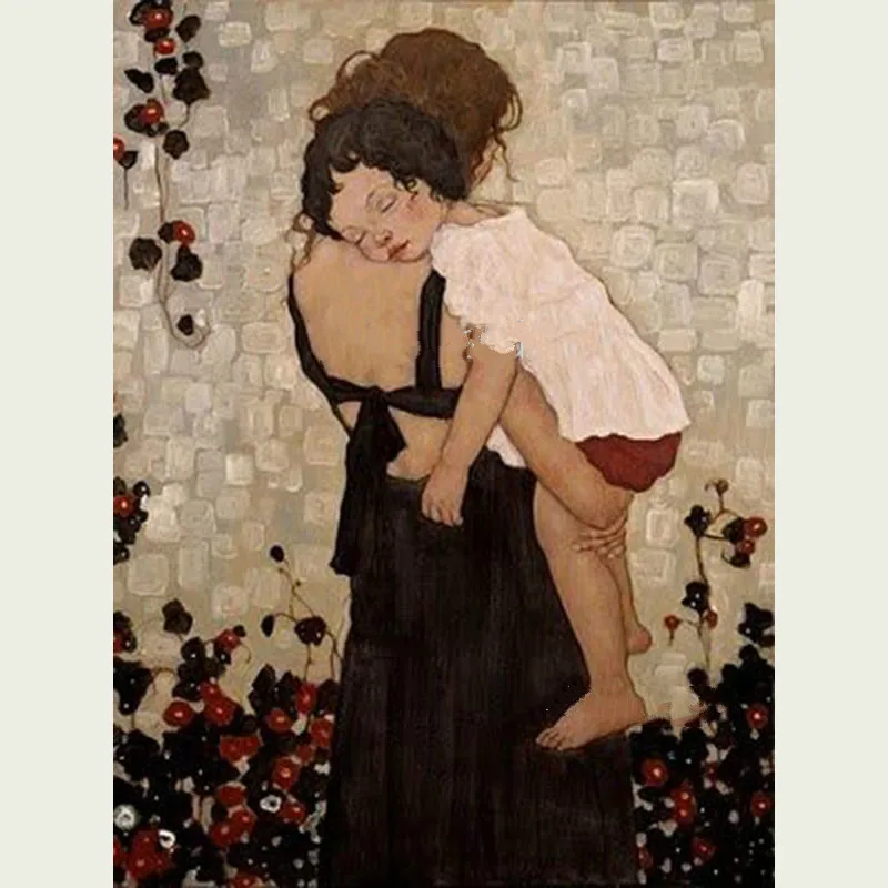 

High quality prin Artwork Gustav Klimt Mother And Child Hold Oil Painting On Canvas Living room decor home decor canvas painting