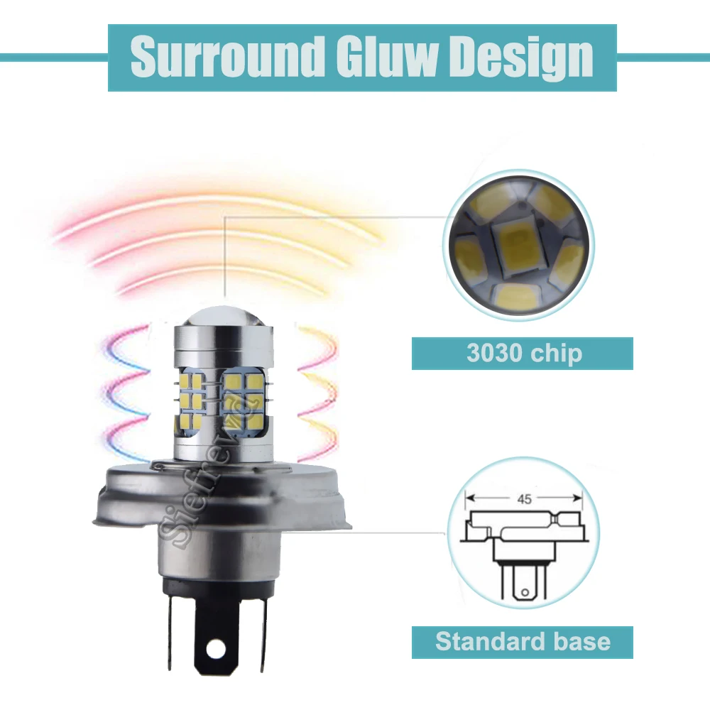 2Pcs P45T LED Lamp Bulb Headlight White 6000K R2 6V 12V For Car Motorcycle Motorbike Scooter ATV Moped Forklift Tractor UTV Bike - купить по