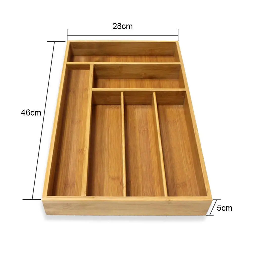 Bamboo Drawer Organizer Wooden Utensil Flatware Holder Kitchen Drawer Storage Box 6 Grid Cutlery Storage Box Household Organizer