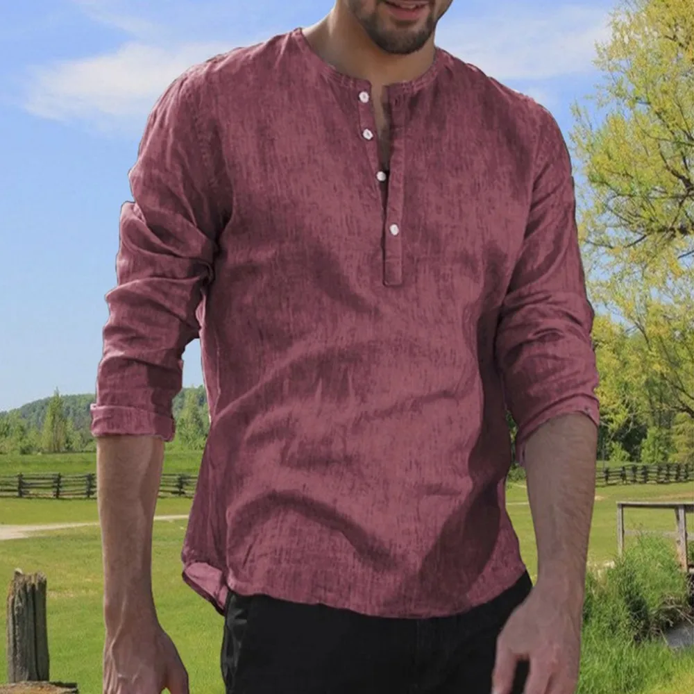 

Autumn Mens Long Sleeve T-shirts Pullover Male Brand Clothes Casual Solid Button Shirt Mans Loose Top Tee Man's Bottoming Shirt