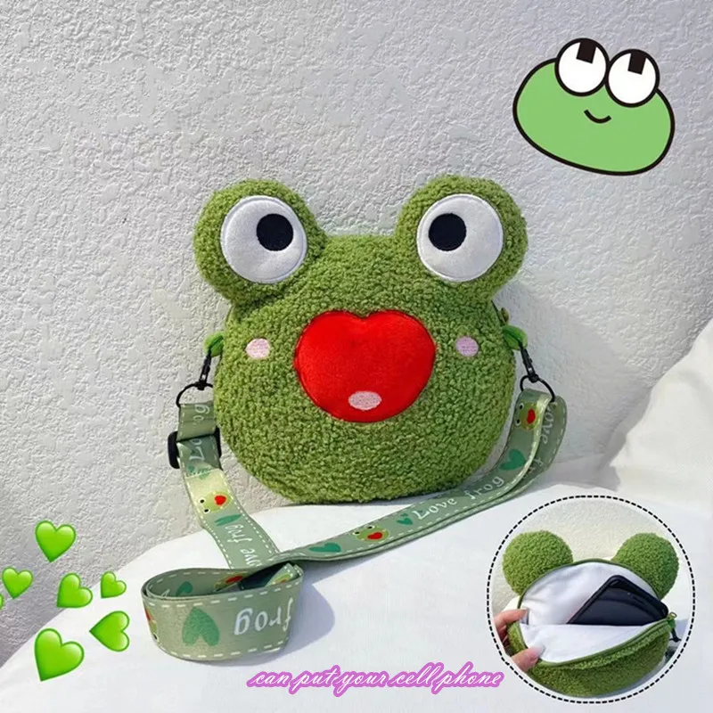 

New Cute Big Eye Frog Plush Doll Messenger Bag Green Frog Girl Shoulder Bag Stuffed Animal Plush Toy for Kids