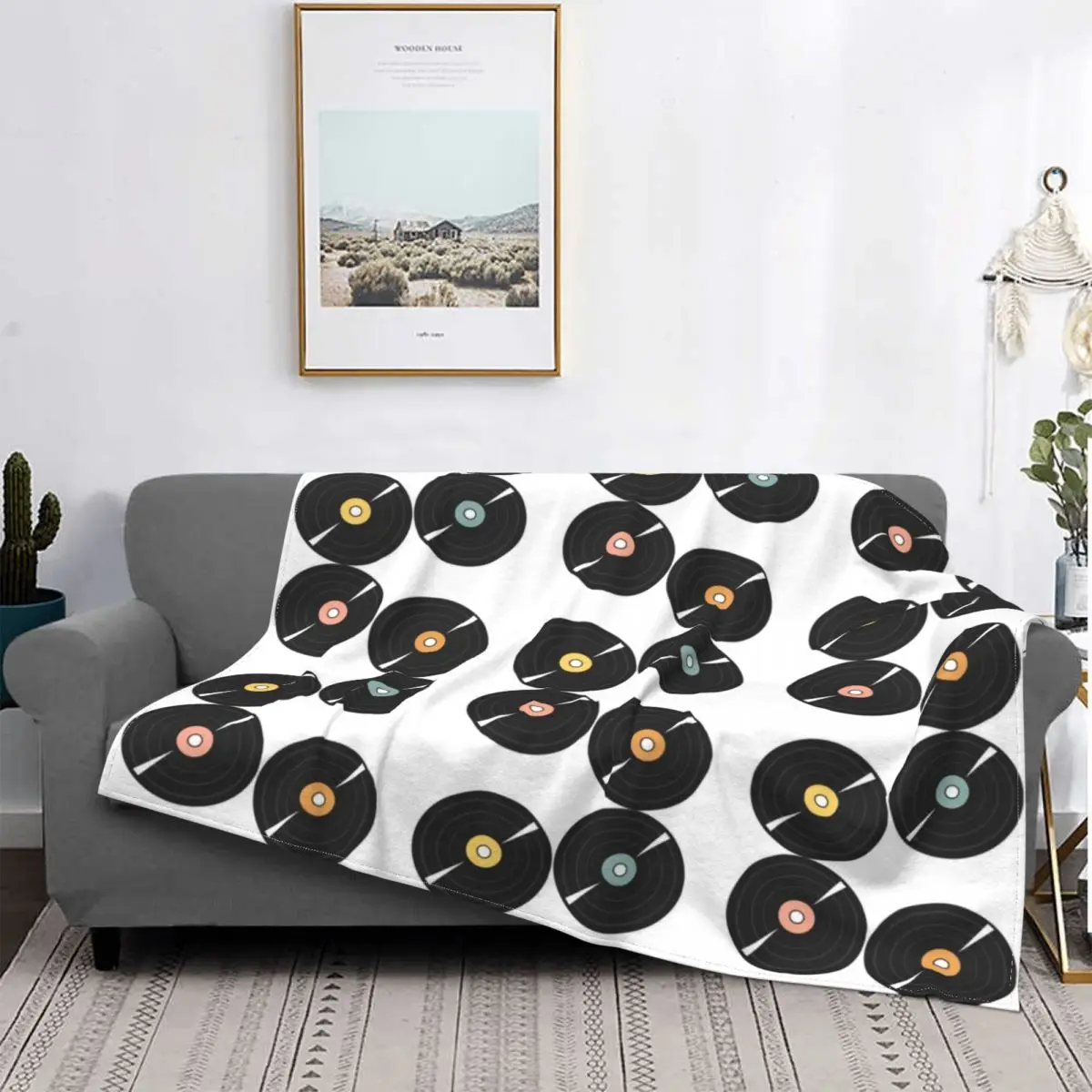 

Pastel Vinyl Records Set Blankets Velvet Printed Album Popular Breathable Warm Throw Blankets for Home Office Quilt