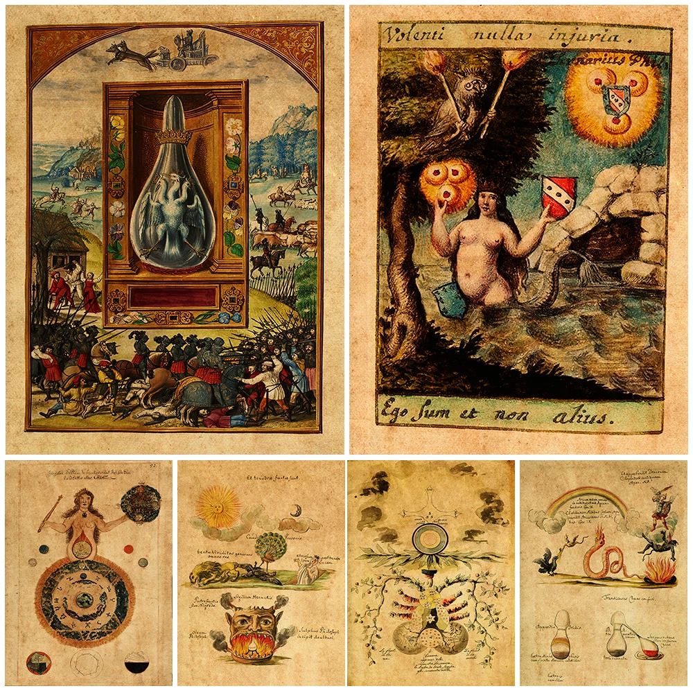 

Medieval magic alchemy Art Poster And Prints Science And Mysterious Alchemy Secrets Wall Art Canvas Painting Home Decoration Art