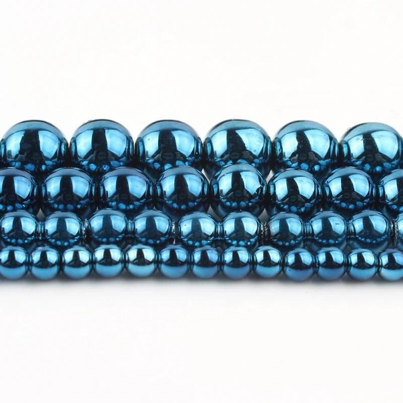 

Natural Stone Beads Dark Blue Plated Hematite Round Beads For Women's DIY Jewelry Making Bracelets 15'' Pick Size 3 4 6 8 10mm