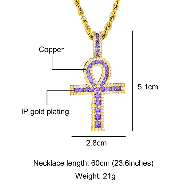 Hip Hop Ankh Copper Cross Pendant Necklace Micro Pave CZ Stones Egyptian Style Prayer &amp Pendants For Men Women Party | Украшения и