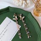 Темпераментные серьги-клипсы в форме бабочки с жемчугом в стиле барокко роскошные стразы длинные серьги-клипсы с имитацией жемчуга и бабочкой