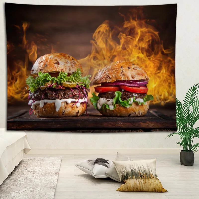 

Burger wall decor tapestry layout room painting background wall decoration bedcloth tapestries custom logo