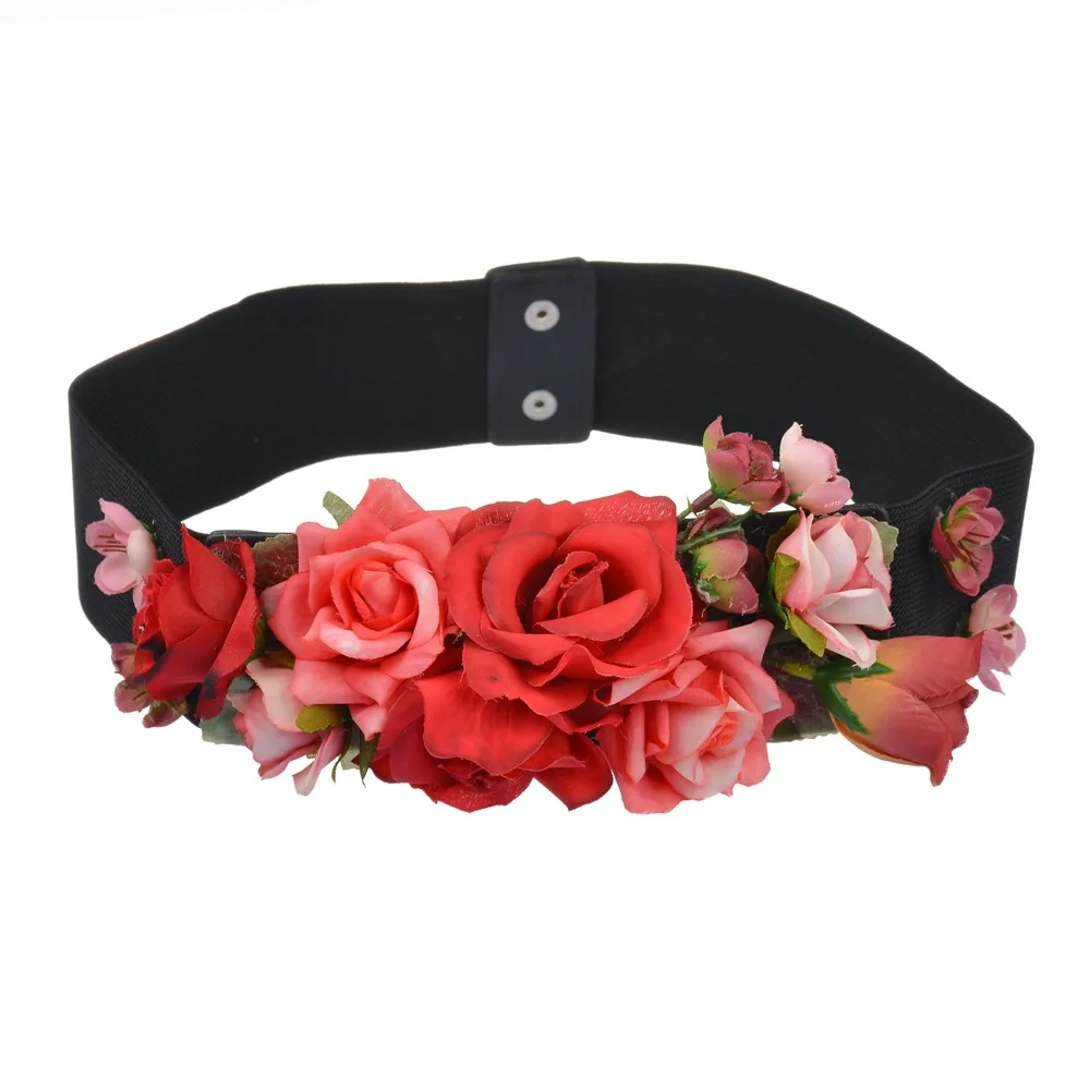 

Fashion Women Elastic Wide Corset Belt For Women Glass Crystal Ceinture Ladies Thin Flower inlaid Belt Waist Girdle BW14