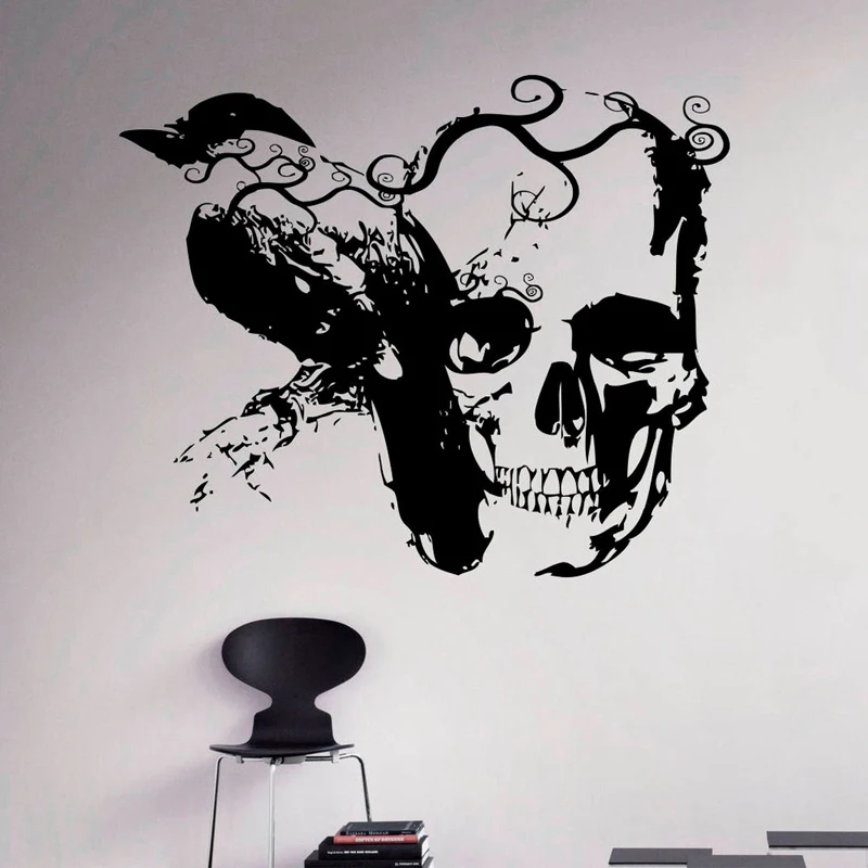 Gothic Raven And Sugar Skull Wall Decal Vinyl Sticker Art Decor Home Interior Housewares Room Bedroom Decoration A713