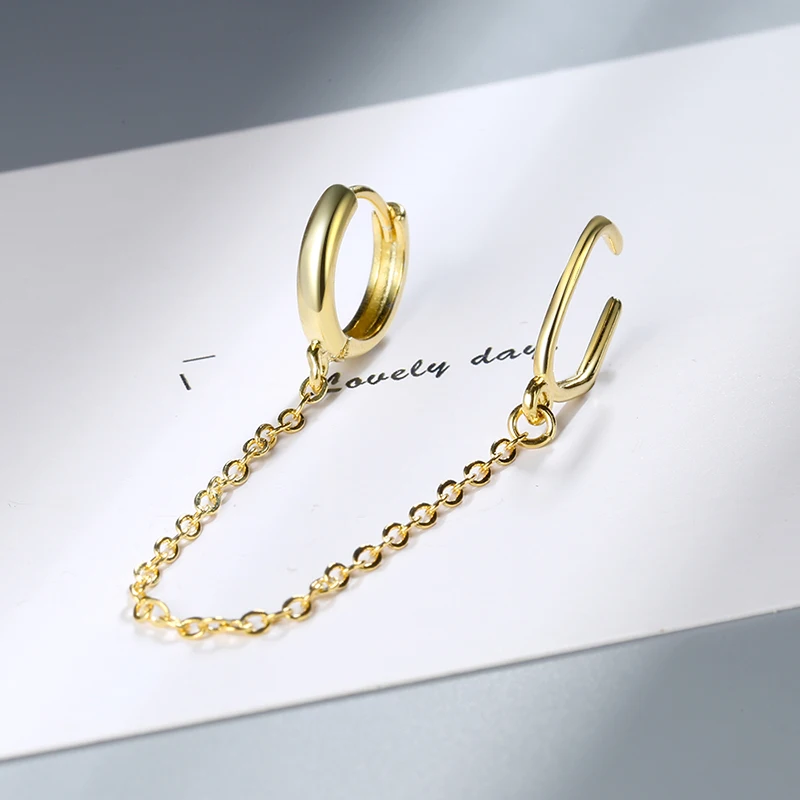 

Women's Creative Simple Hoop Earrings Chain Tassel Connected Huggies With Cuff Earring Elegant Charming Ear Piercing Accessory