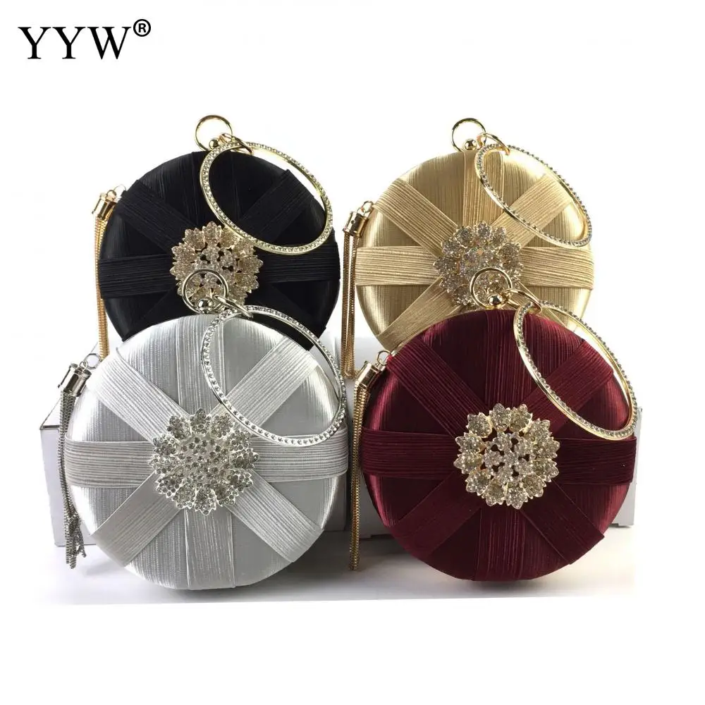 

Soft Silk Stripe Evening Bags Women with Rhinestone Flower Shape Clasp Chain Shoulders Wristlets Clutch Handbag Party Purse