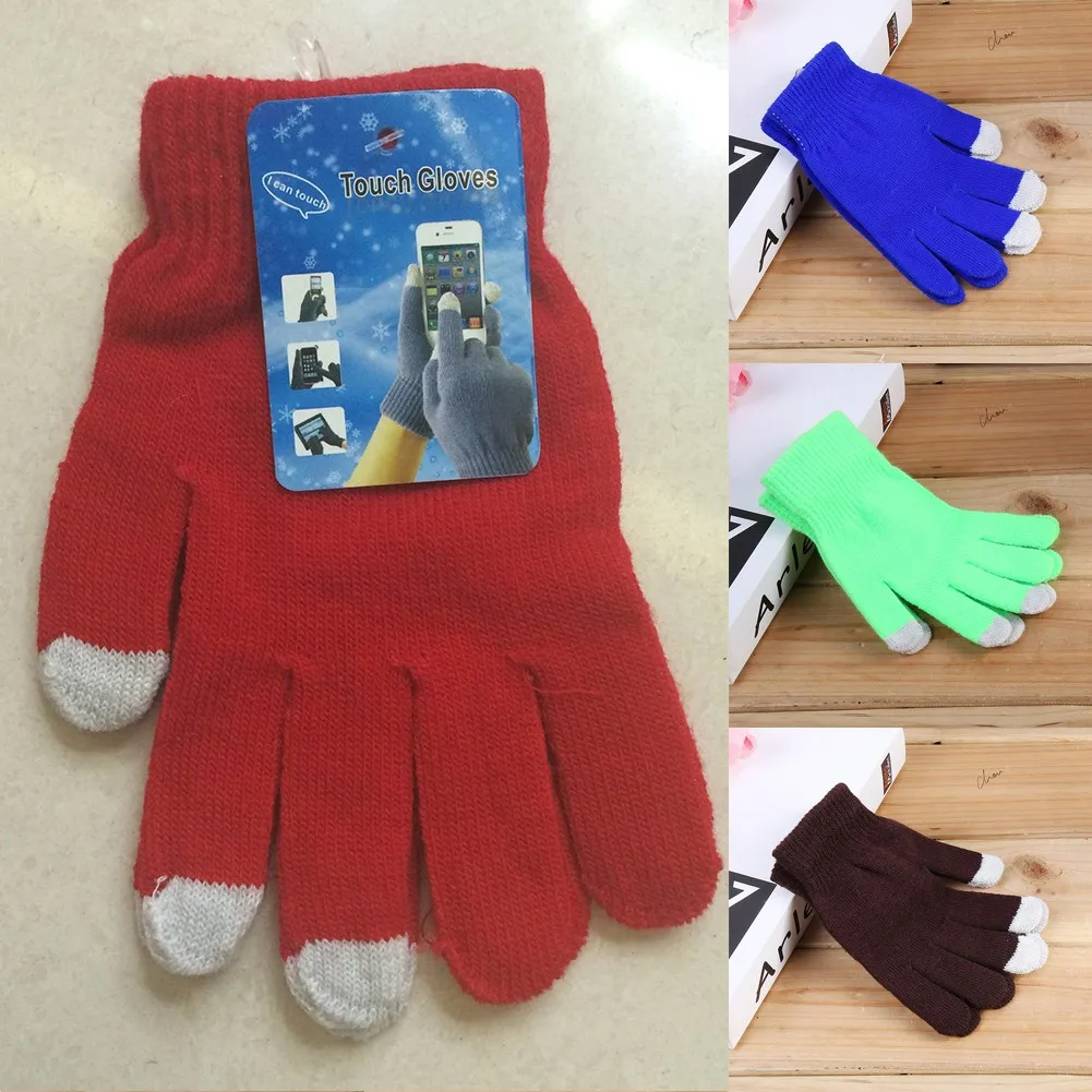 Зимние теплые перчатки для сенсорного экрана вязаные с закрытыми пальцами