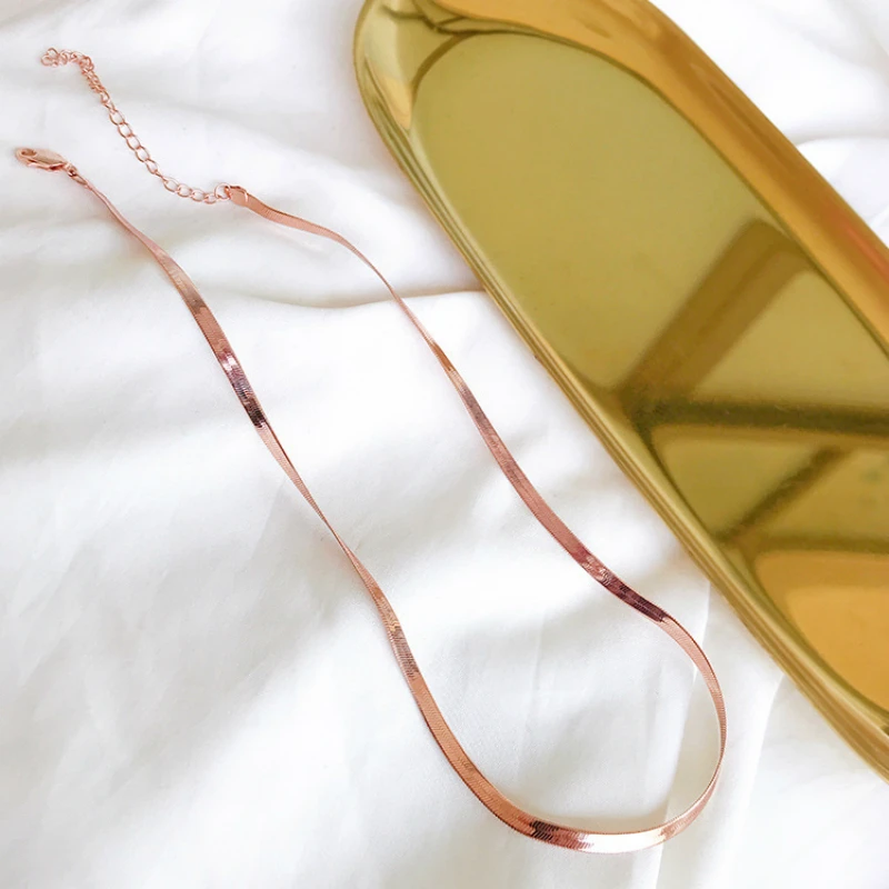 

Simple 100% 925 Sterling Silver Short Snake Chain Gold Rose Gold Necklace On Neck For Women Wedding Party Fine Jewelry