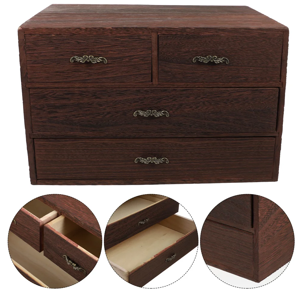 

1pc Wooden Storage Box Cosmetic Towel Storage Case Drawer Type Storage Box