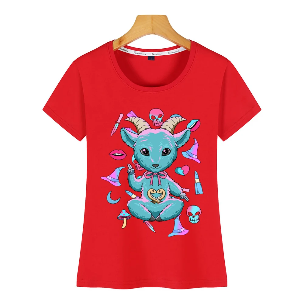 Топы футболка женская детская baphomet kawaii pastel goth nu смешная белая Хлопковая
